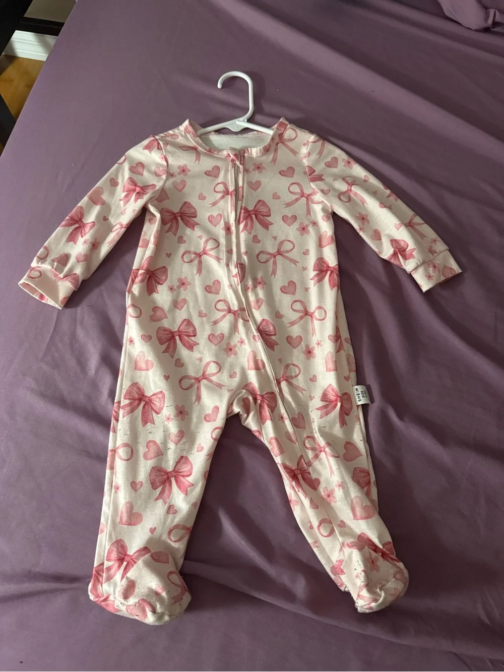 Pink Bow Print Footed One-Piece for Kids